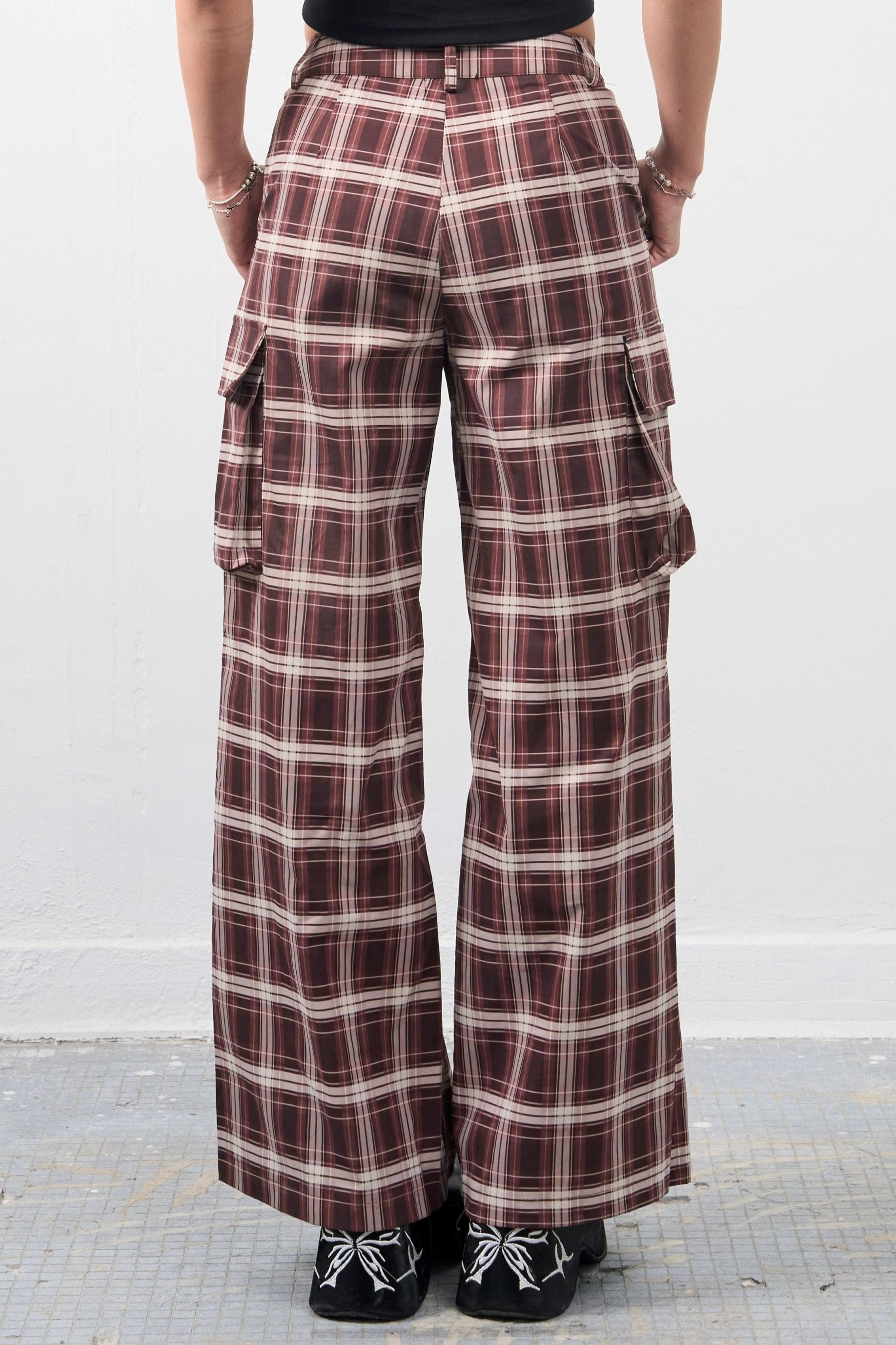 Girl'sGirl Brown Plaid Wide-Leg Pants