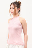 GG CNY Pink Mandarin Oriental Button Tank Top