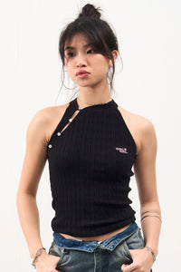 GG CNY Black Mandarin Oriental Button Tank Top
