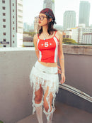 Girl'sGirl Pure White Leaf Edge Flapping Half Skirt