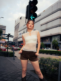 GG CNY White Knitted Sleeveless Top