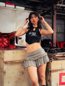 GG CNY Black Front Tie Collar Tank Top