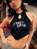 GG CNY Black Front Tie Collar Tank Top