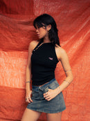 GG CNY Black Mandarin Oriental Button Tank Top