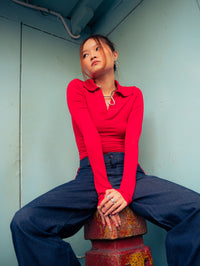 GG CNY Long Sleeves V-Neck Slim Fit Top
