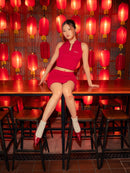 GG CNY Red Chinese Retro Short Skirt