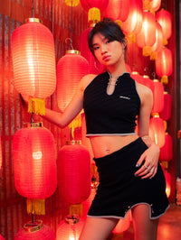 GG CNY Black Chinese Retro Short Skirt