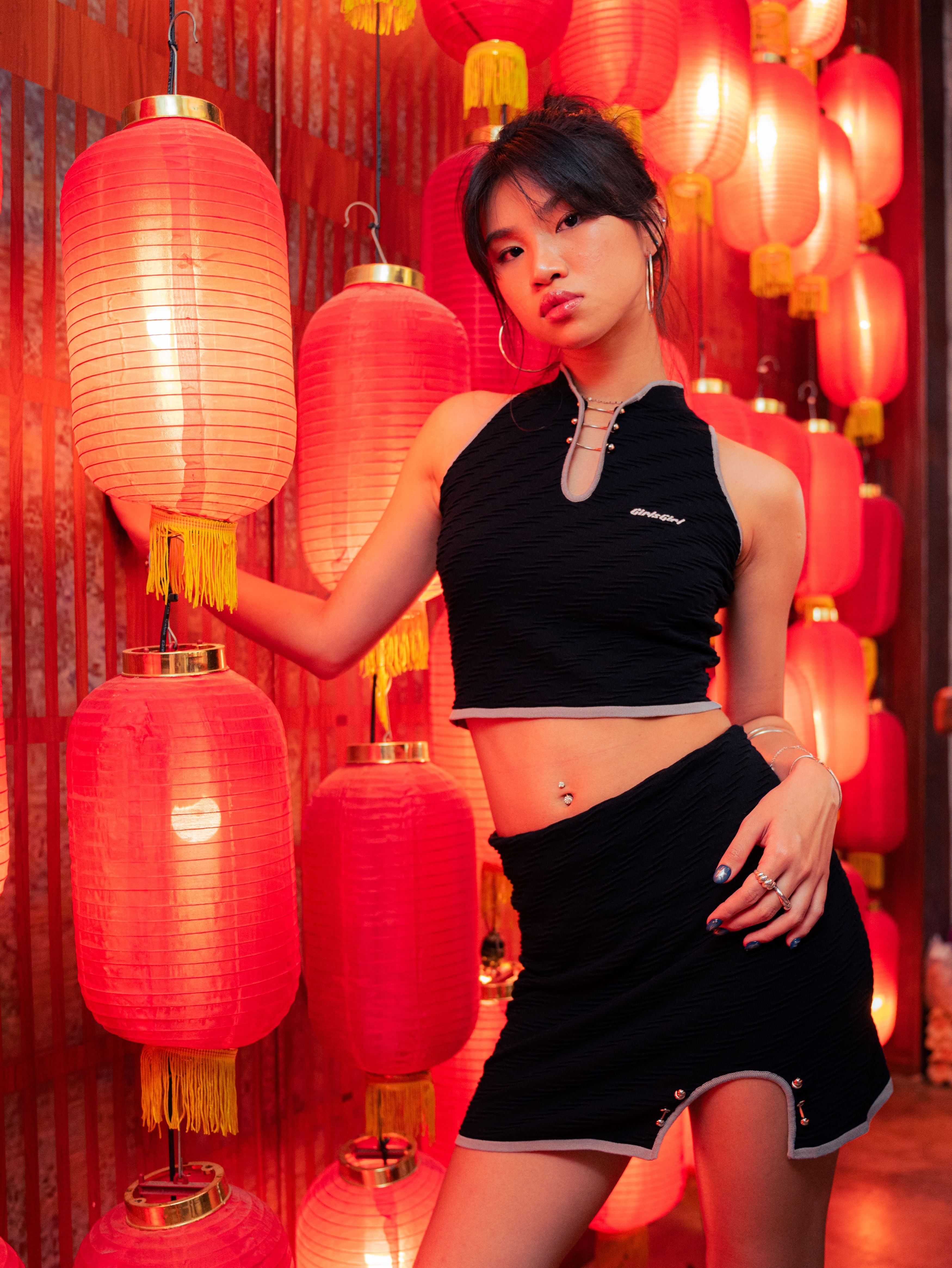 GG CNY Black Chinese Retro Short Skirt