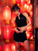 GG CNY Black Chinese Retro Crop Top