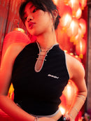 GG CNY Black Chinese Retro Crop Top