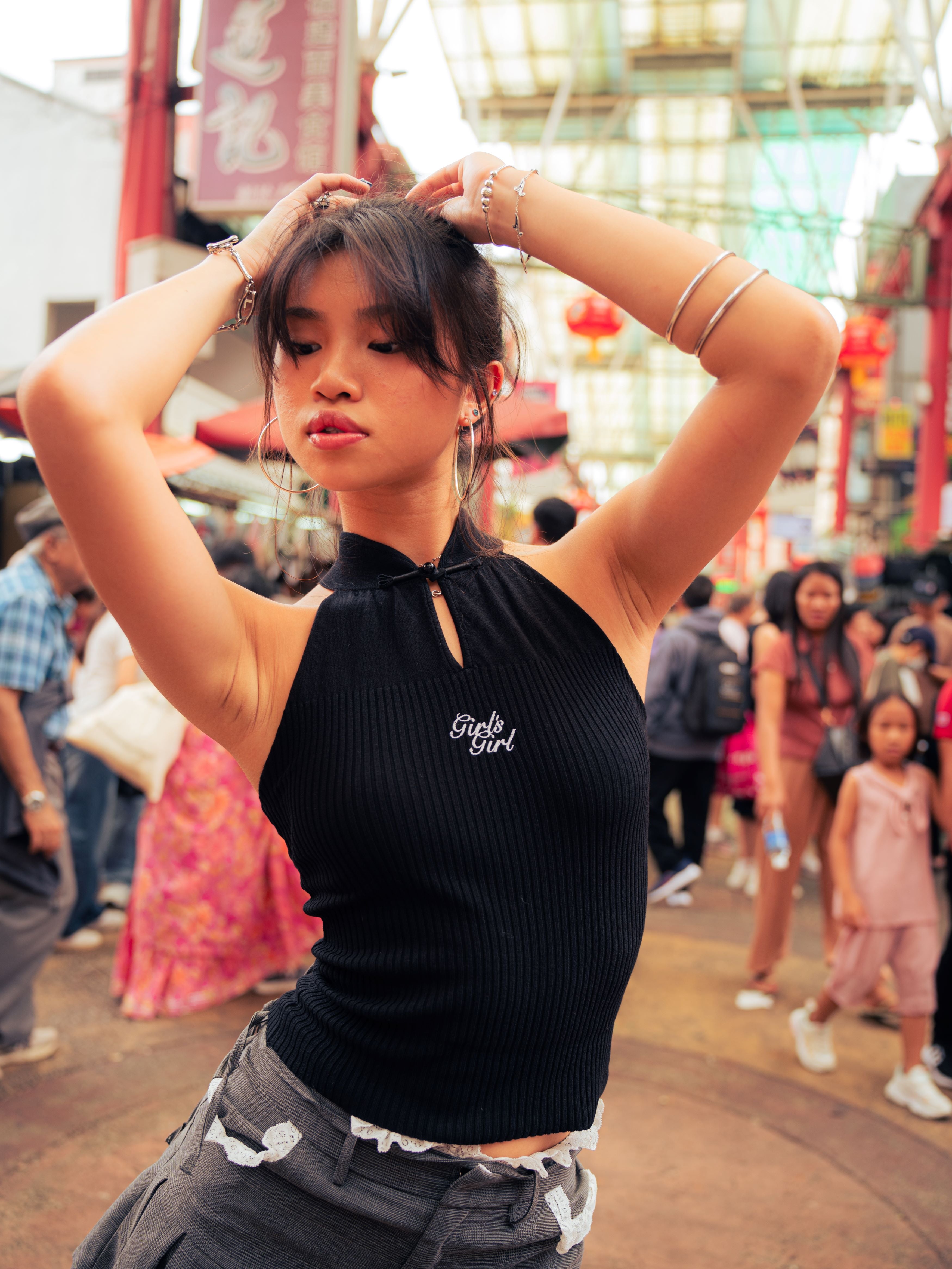 GG CNY Black Bow Front Tank Top