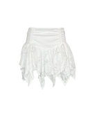 White Lace Asymmetrical Hem Mini Skirt