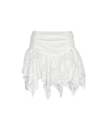 White Lace Asymmetrical Hem Mini Skirt
