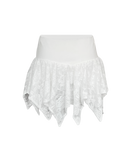 White Lace Asymmetrical Hem Mini Skirt