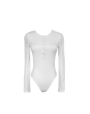 White Long Sleeve Ribbed Knit Bodysuit
