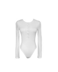 White Long Sleeve Ribbed Knit Bodysuit